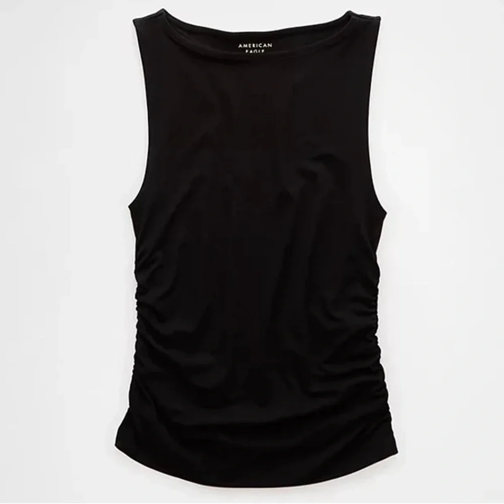 NWOT American Eagle Ruched Boat Neck Sleeveless Tank Top in Black size small - Picture 4 of 8